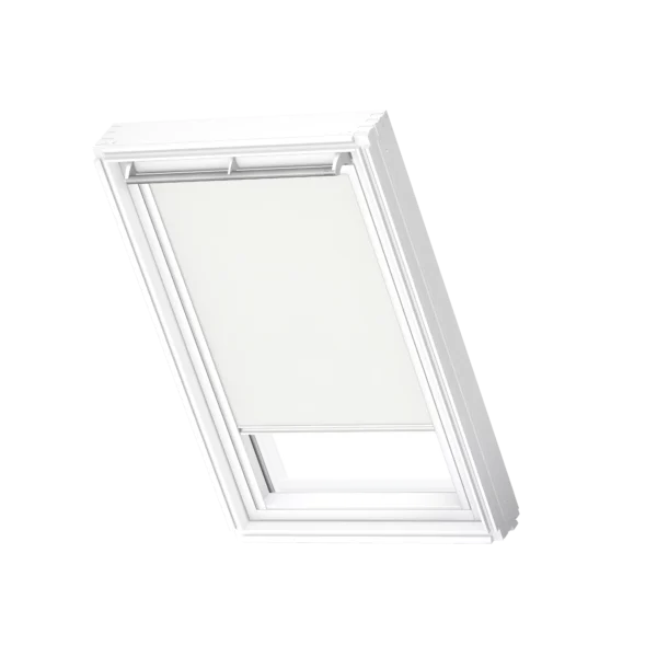 Półprzezroczysta roleta dekoracyjna VELUX RFL z białymi prowadnicami RFL F04 1028SWL