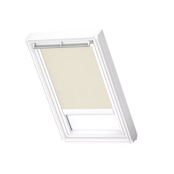 Elektryczna, półprzezroczysta roleta dekoracyjna VELUX RML z białymi prowadnicami RML SK08 1086SWL