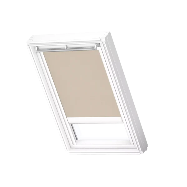Elektryczna, półprzezroczysta roleta dekoracyjna VELUX RML z białymi prowadnicami RML SK01 4155SWL